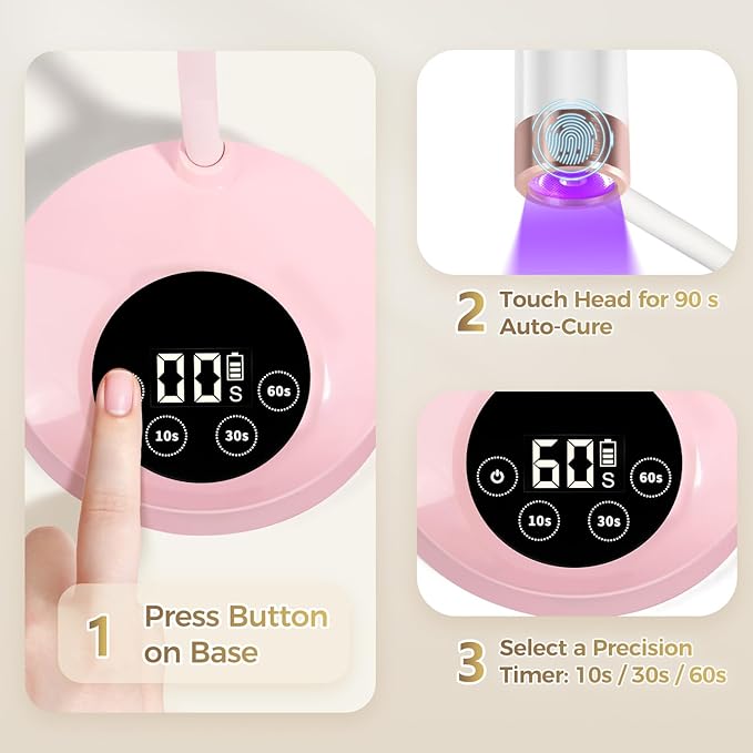 AORAEM UV LED Nail Lamp, Rechargeable Gooseneck Lamp for Gel Nails 12W Quick Dry LED Nail Light Nail Dryer with 4 Timers & Auto Sensor, Professional Flash Cure Light for Gel Nails Home DIY Pink
