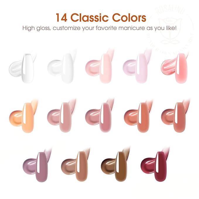 ROSALIND Poly Nail Gel Kit with Drill -14 Colors + 75 Nail Art Accessories Kit Nude Pink Series Poly Gel with Big Uv Light 48W and Electric Nail Drill Poly Nail Gel Starter Kit with Everything Gift