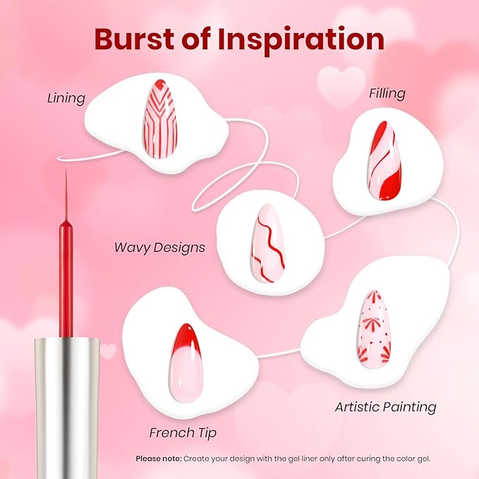 Beetles Red Gel Liner Nail Polish 7ml French Tip Gel Nail Polish Swirl Nails Art Paint for Thin French Tip Line Nails Art Soak off Uv Lamp Manicure Salon Gifts for Women