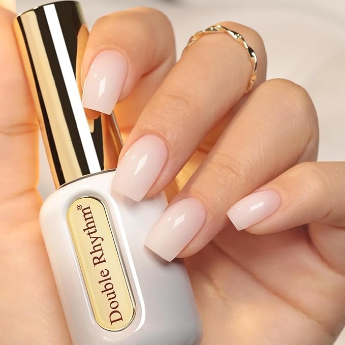 Double Rhythm 0.50 OZ Gel Polish Hema Free Same Color Same Bottle Golden Round Translucent Neutral Natural Milky 15 ML Jelly UV Polish Art DIY at Home (Milky White-C1367)