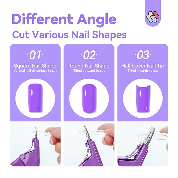 Saviland Acrylic Nail Clippers with Magnets: Purple Nail Clipper for Acrylic Nails Cutter with Sizer Magnets 15PCS Sharp Professional Fake Nails Stainless Nail Trimmer Manicure Tool Women Salon Home