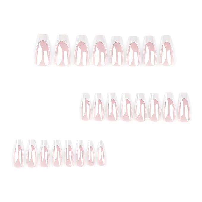 French Tip Press on Nails Medium Square Fake Nails Chrome Mirror False Nails Press ons Glossy Glue on Acrylic Nails for Women Manicure Decoration 24Pcs