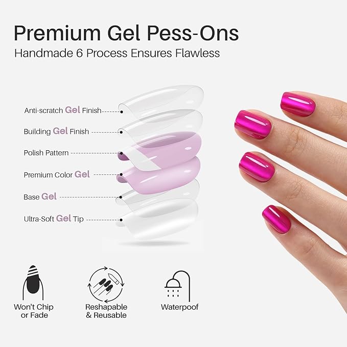 Hot Pink Press on Nails Short - SHANGMENG Soft Gel Cat Eye Press on Nails Square for Women, Naturally & Full Cover Reusable Glue on Nails in 16 Sizes - 32 Fake Nails Kit with Glue, Hot Pink