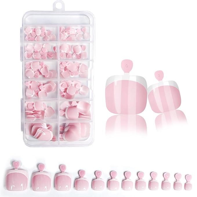 120Pcs French Tip Press on Toe Nails Short Square Fake Toenails Nude Nature Acrylic Toe Nails Glossy Artificial Glue on Nails for Women Girls Manicure Nails Decoration