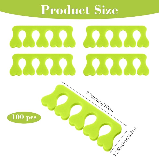 100 Pcs Sponge Toe Separators Soft Finger Separators Premium Pedicure Tool Kit Flexible Toe Divider Spacer for Polishing Pedicure Manicure Coating Nail Art Beauty Accessories (green)