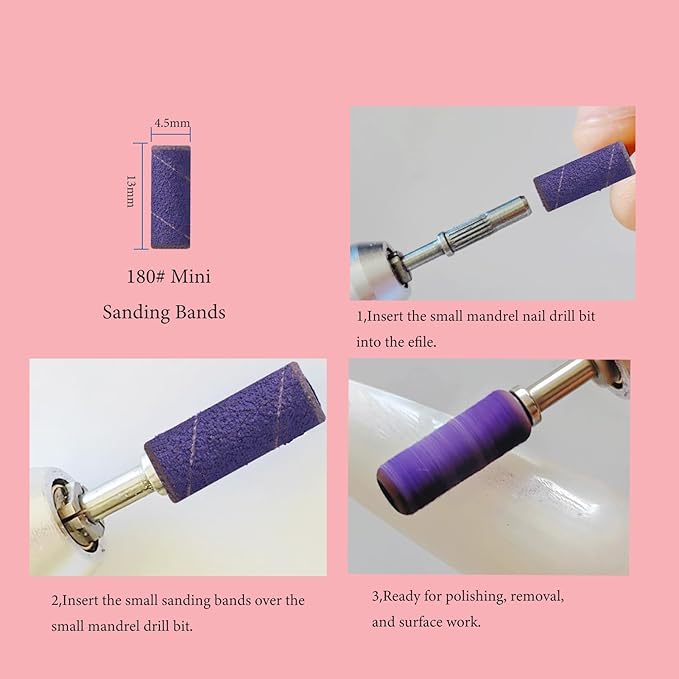 100pcs Small Nail Sanding Bands for Nail Drill, 3.1mm Mini Nail Sanding Mandrel Bits 180 Grit Fine Nail File Drill Bits for Acrylic Nails Gel Manicure Pedicure Nail Prep Salon Supplies,Purple