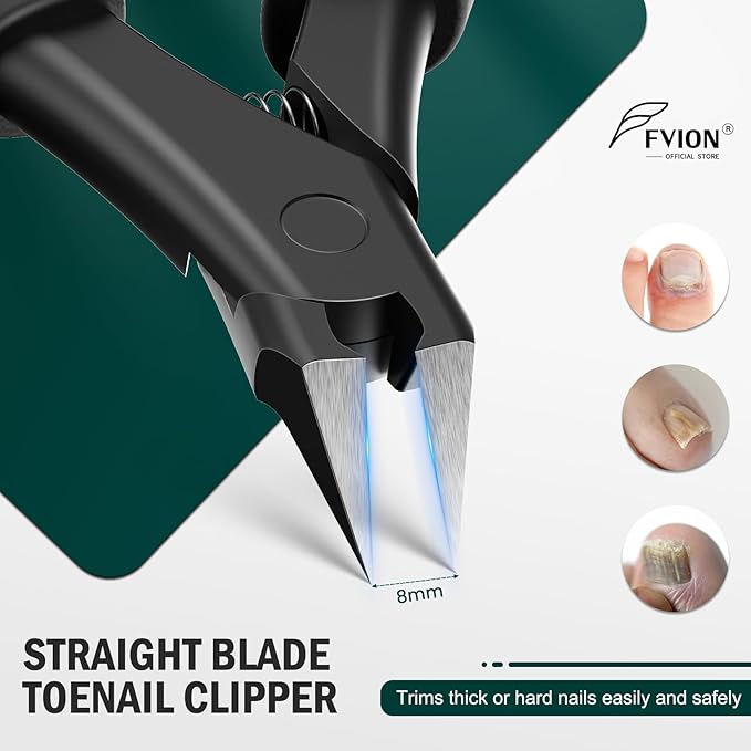 FVION Straight Blade Toenail Clippers, Comfort Handle Ingrown Toe Nail Clippers for Thick Nails for Seniors, Finger Nail Clippers for Adult (Black)