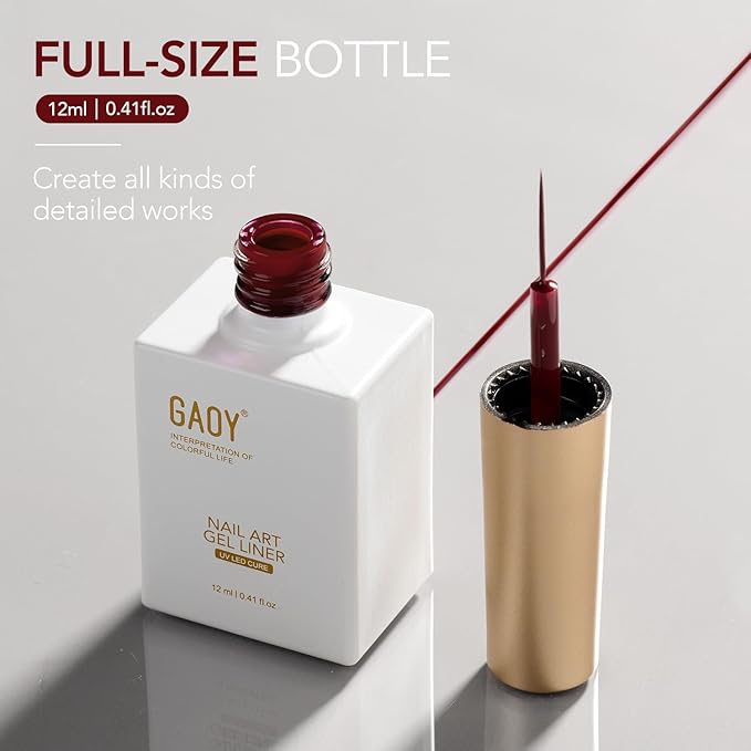 GAOY Red Swirl Gel Nail Polish Art Liner, 12ml Dark Red Color Nail Paint Design with Thin Brush, UV Light Cure for DIY French Manicure at Home