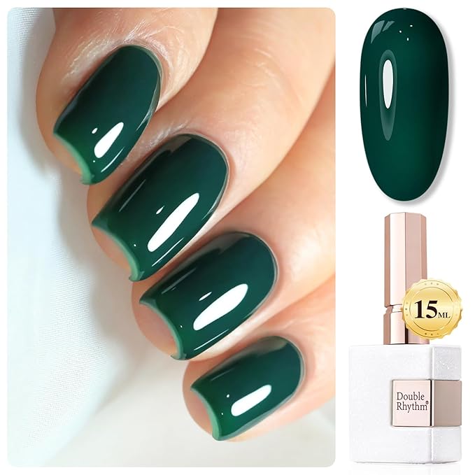 Double Rhythm Gel Polish 15ML Jelly Sheer Pastel Light Milky Color Pearl White Bottle 1 PC 0.5 OZ Full Size Nail Art Salon at Home (Deep Green-D1460)