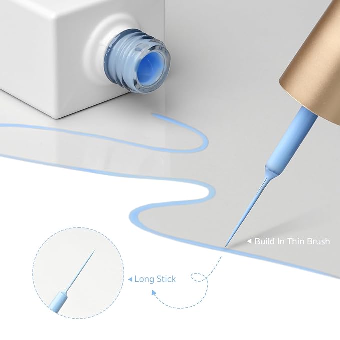 GAOY Light Blue Swirl Gel Nail Polish Art Liner, 12ml Baby Pastel Blue Color Nail Paint Design with Thin Brush, UV Light Cure for DIY French Manicure at Home