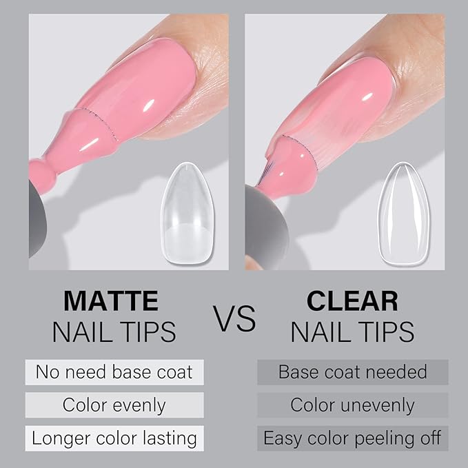 AILLSA Stiletto Nail Tips - Upgraded Matte Gel Nails Tips, Pre-filed Soft Full Cover Gelly Tips 240Pcs Pre-shaped Acrylic Clear Fake Press On Nail Tip for Soak Off Nail Extension 10 Sizes