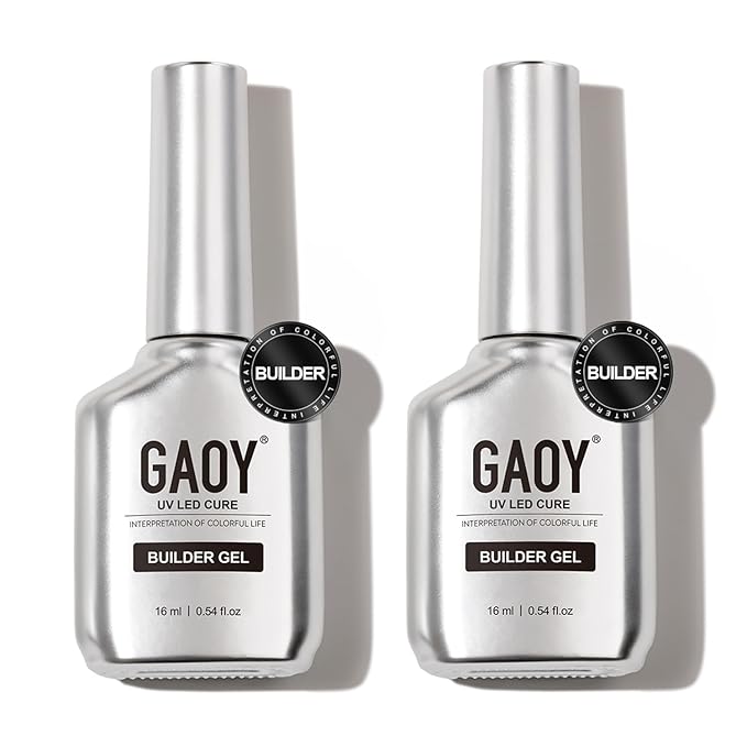GAOY 2 Pcs 16ml Clear Builder Gel for Nails, Nail Strengthener in a Bottle, Nail Extension Hard Gel, Soak Off Long Lasting UV Light Cure, Base Coat Top Coat Needed