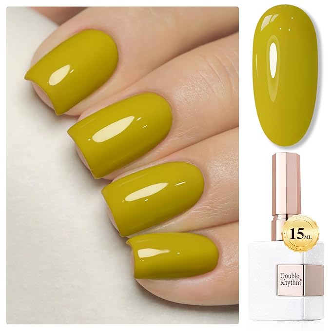 Double Rhythm Gel Polish 15ML Jelly Sheer Pastel Light Milky Color Pearl White Bottle 1 PC 0.5 OZ Full Size Nail Art Salon at Home (Avocado Green-D1461)