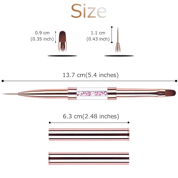 1Pcs Dual-ended Nail Design Brushes Rhinestone Handle Nail Art Liner Brush UV Gel Nail Polish Brush Rose Gold