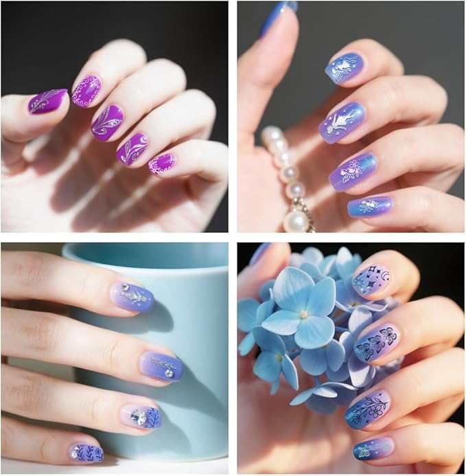 PH PandaHall 3pcs Angel Fairy Nail Stamping Plate Flower Border Nails Art Templates Butterfly Rose Plants Manicure Art Stencils Moon Star Nail Image Plates for Women Manicures Salon Print Design