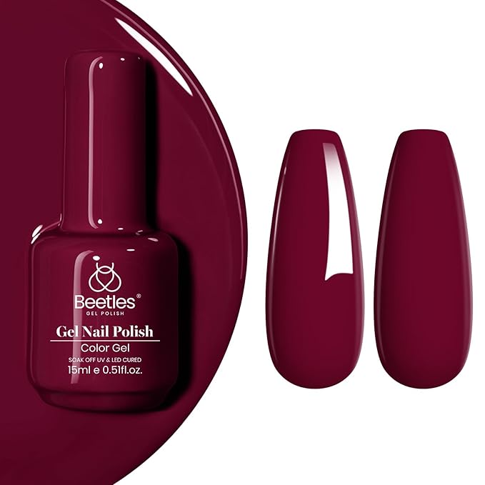 Beetles Burgundy Red Gel Polish-15ml Burgundy Dark Red Gel Nail Polish UV LED Nail Lamp DIY Wine Color Nail Art Design Gift for Women