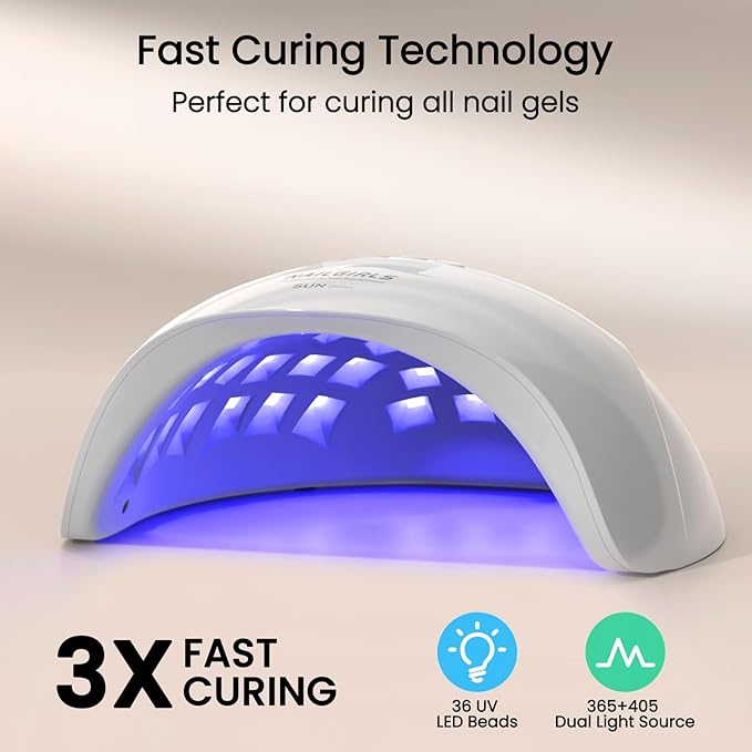 NAILGIRLS 150W UV LED Nail Lamp with Auto Sensor - Fast Curing Gel Polish Acrylic Nail Dryer, UV Nail Light 4 Timer Settings, 36 LED Beads and Automatic Sensor for Home Salon Use