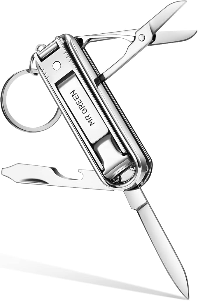 MR.GREEN Multifunctional Nail Clippers Stainless Steel Six Functions Nail Cutter Nail Files Small Knife Scissors (Small)