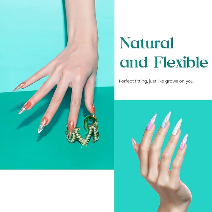 Beetles Gel Nail Tips Clear, Stiletto Medium, 500Pcs 10 Sizes, Pre-Shaped Full Cover Soft Acrylic False Press On Nail Tips Stiletto Shape Easy DIY Fall Nail Extension Salon Gift for Women