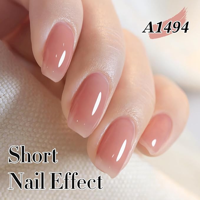 Double Rhythm 0.50 OZ Translucent Gel Polish Same Color Same Bottle Sheer Pastel Neutral Natural Milky 15 ML Jelly UV Nail Art DIY at Home (Light Pink-A1494)