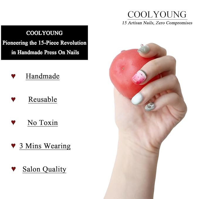 Handmade Acrylic Press On Nails Summer Vacation Nails Short Square Press On Nails Pink Women Gifts COOLYOUNG False Nails, 15 PCS, Size L
