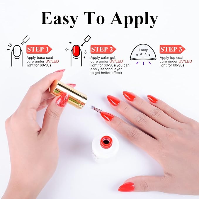 Imtiti Gel Nail Polish - Scarlet Red, 0.5 Fl Oz, DIY Nail Art Starter Kit for Women & Girls - Soak Off LED & UV Curing