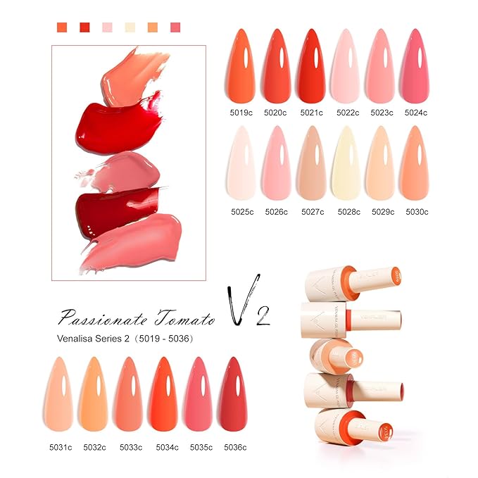 VENALISA V2 Gel Nail Polish Kit of 22 Pcs With Color Display Card Orange Red Gel Polish Set Soak Off Salon Nail Art DIY at Home Manicure