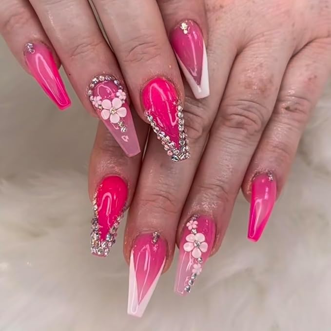 Set 30Pcs White 3D Flowers for Nails, Handmade 3D Acrylic Flowers for Nails, Flower Nail Charms Rhinestones Gems by Acrylic Powder Design Deco Nail Art Women Girls (White with Rhinestones-30Pcs)