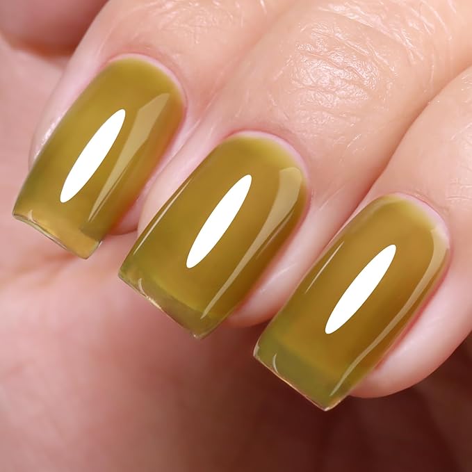 Imtiti Olive Green Jelly Gel Nail Polish, Army Green Sheer Translucent UV Gel Polish for Nail Art Soak off UV Led 10ML