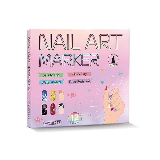 OCOUYVD 12 Colors Nail Art Pens Set 0.7mm Nail Art Markers Polish Pen Drawing Liner Painting Pens Kit for Nails Art DIY Painted Graffiti Nails Pen Quick-Dry Acrylic Paint Nails for Art Manicure Tool