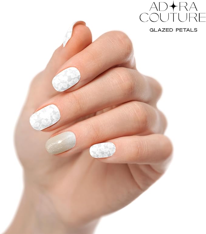 Semi Cured Gel Nail Strips with 20 Pieces - UV Gel Stickers, Manicure Kit, Easy Application Wraps Includes Prep Pads, Nail File, Wooden Stick - UV Light Required (Glazed Petals)
