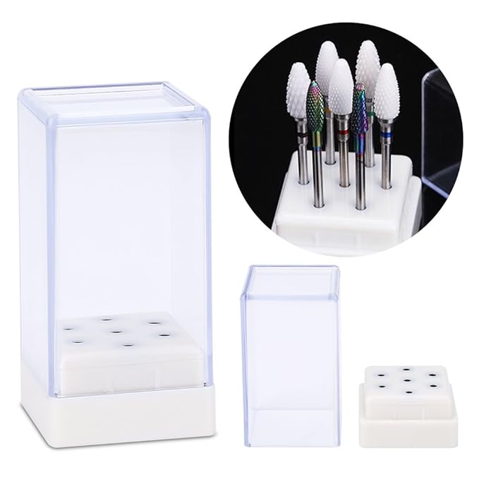 7 Holes Nail Drill Heads Bits Holder Organizer Box Container for Nail Grinding Heads Display