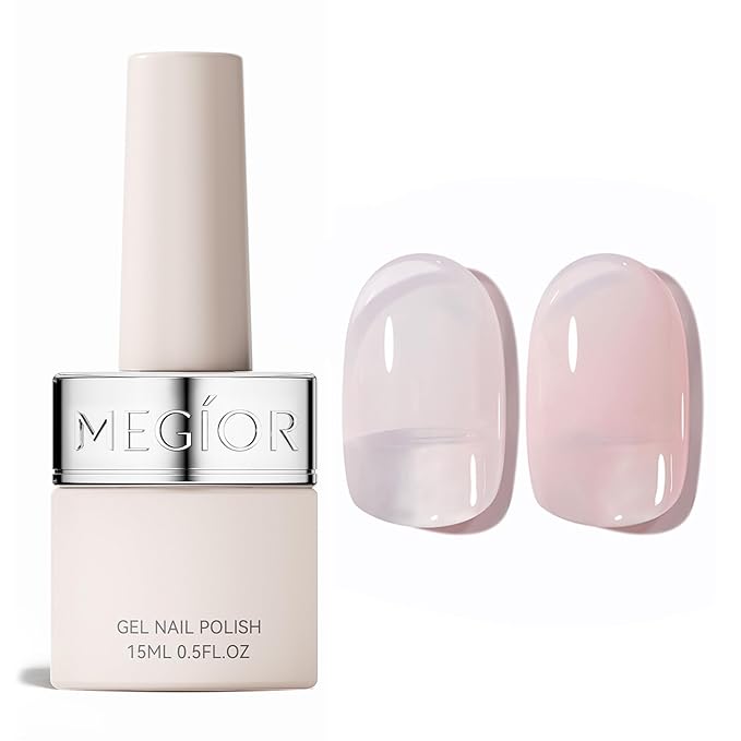 MEGIOR Milky Pink Jelly Gel Nail Polish 0.5 Fl Oz Neutral Transparent Colors Soak Off UV LED Lamp Light Cure Gel Polish Kit for Salon and Nail Art Starter Manicure DIY at Home