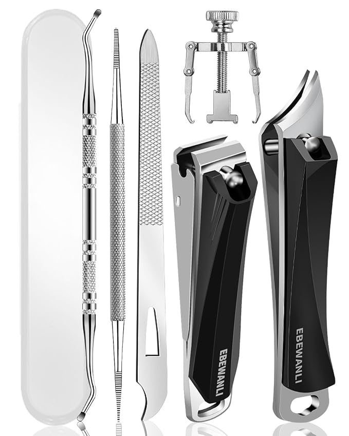 Ingrown Toenail Tool, 6 PCS Stainless Steel Pedicure Tool, Straight Edge and Curved Slanted Nail Clippers Cutters for Ingrown Toenail Correction Removal Kit at Home for Seniors, Men, Women