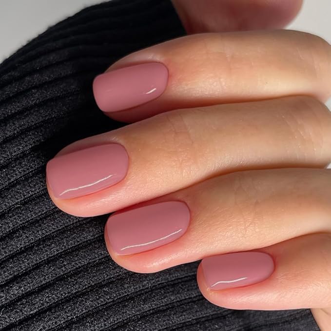 Rose Pink Press on Nails Short Square, Natural Short Gel Nails Glue on Acrylic Nails Press ons, 48Pcs Thick Reusable Fake Nails for Women, Short Coffin Artificial Nails New Solid Color Square Nails