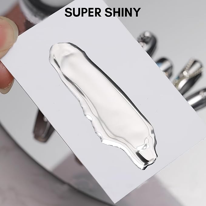 Makartt Mirror Shine Gel 8ml, Silver Metallic Chrome Painting Gel Nail Polish for Nail Art, 3D Line Art & French Tips, Soak Off UV/LED Cure, High Gloss Mirror Effect