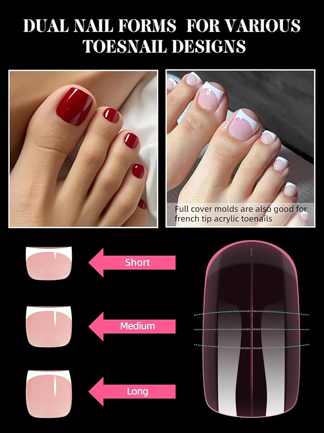 EBANKU 300 Pcs Toe Dual Nail Forms for Poly Extension Gel, Toenail Dual Forms Reusable Full Cover Molds for French Tip Acrylic Toenails Pedicure for Salon & DIY at Home 15 Sizes