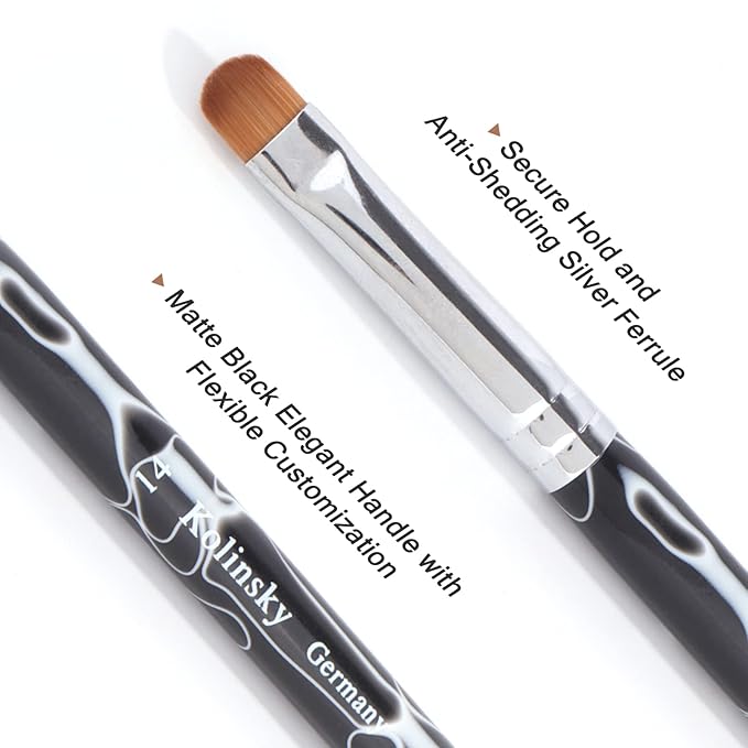 French Manicure Brush - Two Way Nail Art Brush with Dotting Tool for Cuticle Clean Up & Nail Art Design - Professional Salon Quality, Black (14#)