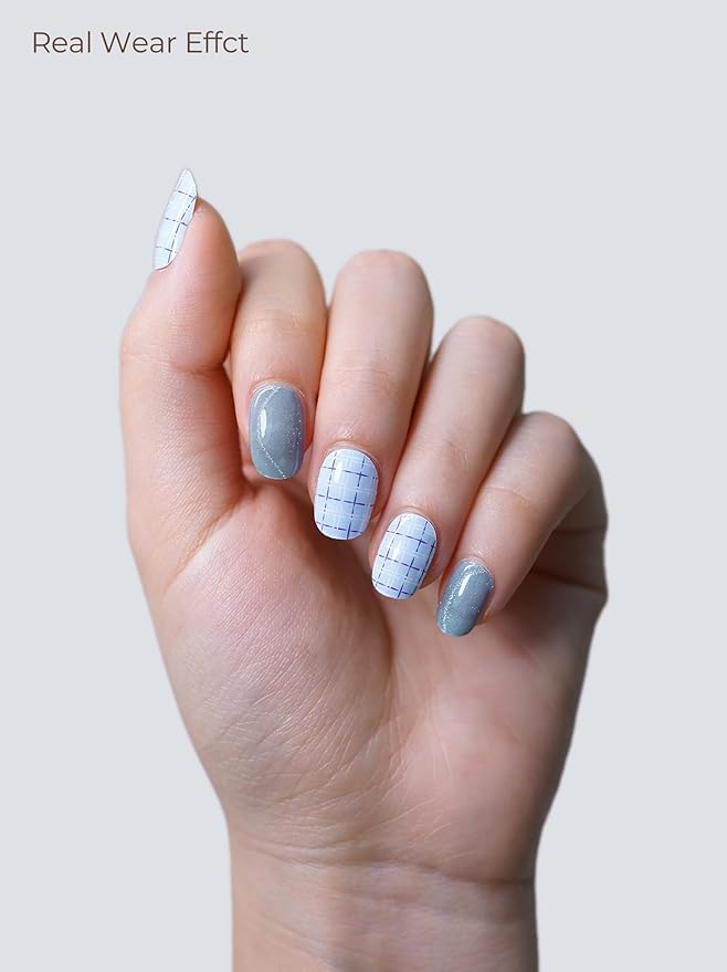 Semi Cured Gel Nail Strips - UV Light Gel Nail Stickers - 20 Long Lasting Salon Quality Wraps (Baby Breath Blue)