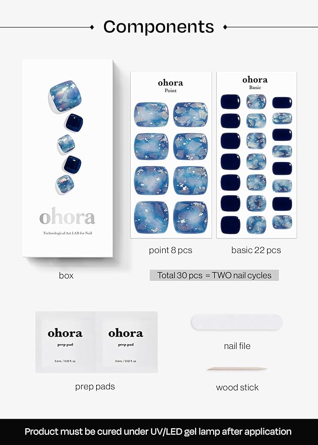 ohora Semi Cured Gel Pedi Strips (P Aube) - Works with Any Lamps, Salon-Quality, Long Lasting, Easy to Apply & Remove - Includes 2 Prep Pads, Nail File & Wooden Stick