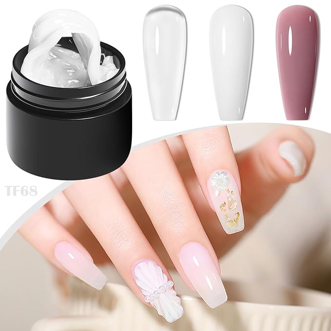 MEET ACROSS Solid Builder Nail Gel 3D Nail Gels Sculpting Gel for Art Non-Sticky Hand Extension Clear White Dirty Pink with Nail Pen Gift for Women