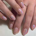 Almond Press on Nails Short Squoval Fake Nails Pink False Nails Press ons with Design Gold Glitter Glue on Nails Acrylic Artificial Stick on Nail for Women Nail Decoration 24Pcs