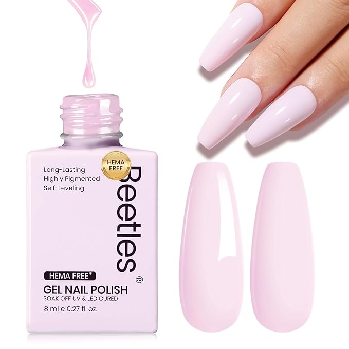 Beetles Pink Gel Polish - Hema Free Cream Puff 8ML/0.27Fl Oz, Pastel Light Pink Gel Nail Polish, Soak Off UV LED Lamp Nail Art, Long-Lasting Manicure Salon DIY Home Easter Spring Nails
