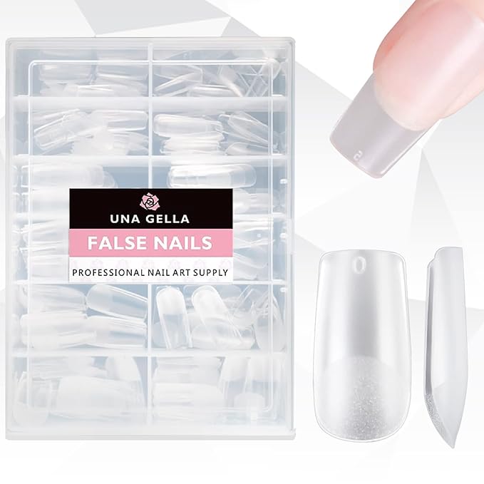 UNA GELLA Short Square Fake Nails Tips Full Matte 504 pcs Square Press on Nails Pre-shape for Full Cover Acrylic Nails French False Nails 12 Sizes False Soft Gel Tips