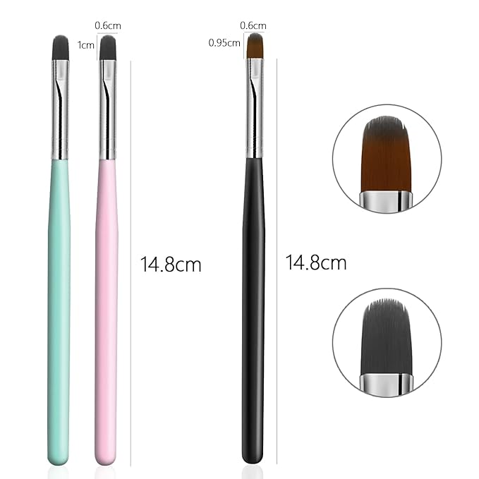 DANNEASY 3Pcs Acrylic Nail Brush Nail Art Brushes Ombre Nail Brushes Nail Polish Brush Nail Pen Builder UV Gel Nail Painting Pen Nail Design Tools