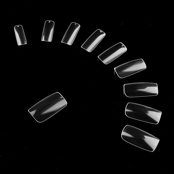 Full Cover Acrylic False Nail Tips, 500PCS Fake Nail Shape Artificial False Nails Tips 10 Sizes with Case for Nail Art Salons and Home DIY(Clear)