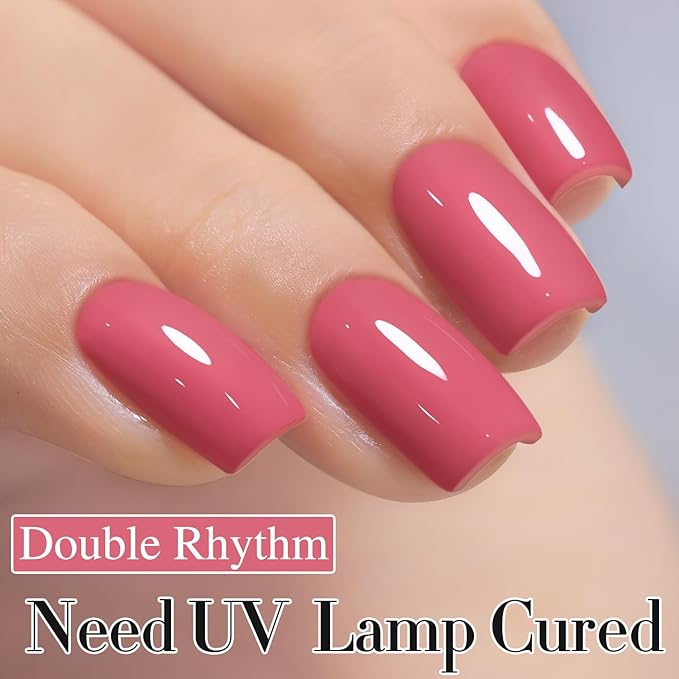 Double Rhythm Gel Polish 15ML Jelly Sheer Pastel Light Milky Color Pearl White Bottle 1 PC 0.5 OZ Full Size Nail Art Salon at Home (Rose Pink-D1473)
