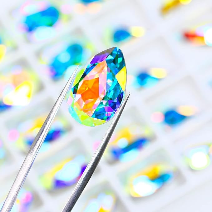 Dong ZHOU 75 Pieces DIY Nail Art Rhinestone Crystal AB Glass Rhinestone Nail Set Loose Beads Crystal Sewing On Stone Pointed Back Jewelry Rhinestone Gems Decorations for Nail Art Craft