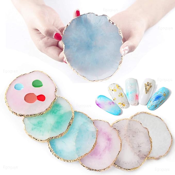 AKOAK 1 Pack Natural Resin Agate Phnom Penh Nail Glue Palette Crystal Edge Shooting Props Toning Works Display Board Tool (Light Blue)