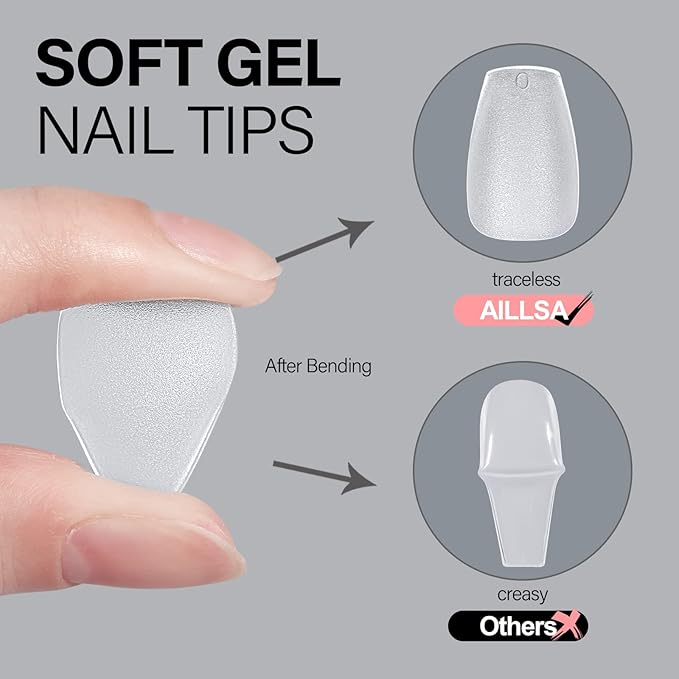 AILLSA Short Coffin Nail Tips 450pcs Soft Full Cover Gel Nail Tip Matte Pre-filed Press On False Nails Tips Fake Extension Gelly Nails Tip for Acrylic Nails Professional With Gift Box （15 Sizes）